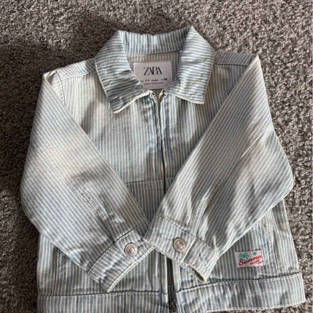 Zara Kids Light Blue Striped Overalls